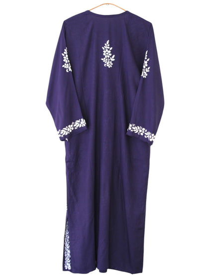 NAVY BLUE LONG RAYON KURTA WITH FLORAL PATTERN