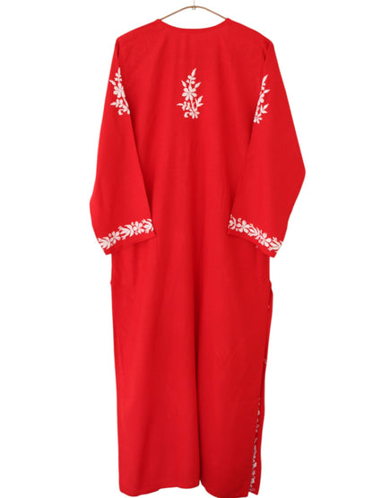 RED LONG RAYON KURTA WITH FLORAL PATTERN
