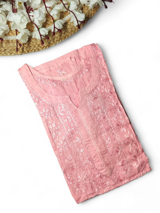 PASTEL PINK DOBBY COTTON SHORT KURTA