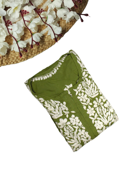 MEHDI GREEN MODAL LONG KURTA WITH HEAVY CHIKANKARI