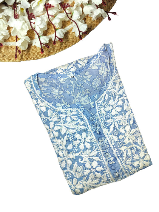 BLUE MULMUL PRINTED SHORT FROCK