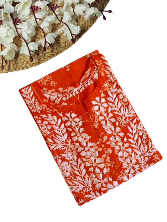 ORANGE MULMUL PRINTED LONG KURTA