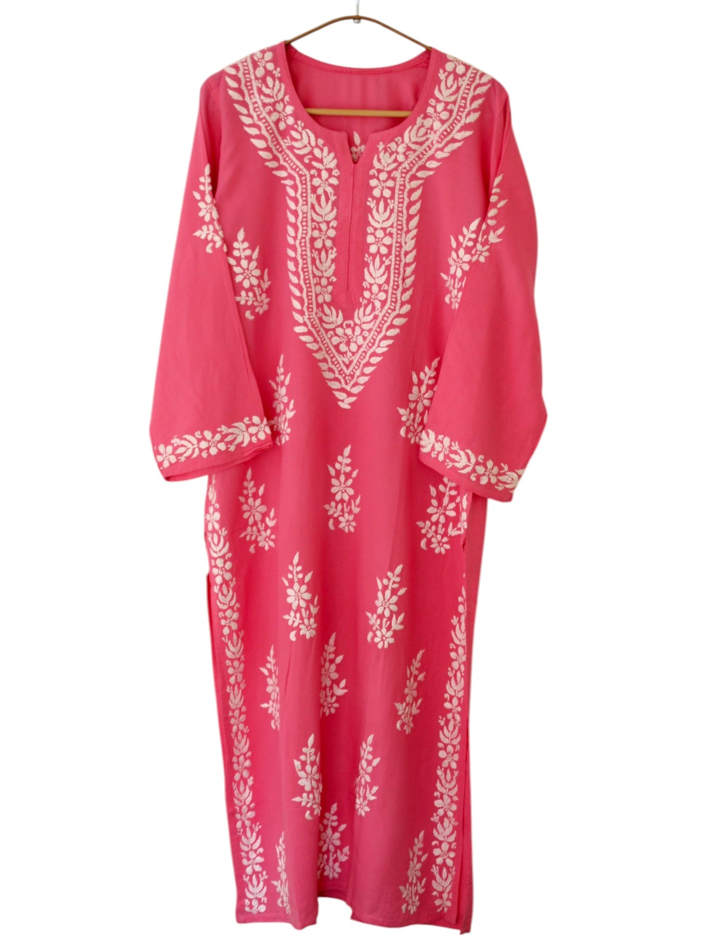 PINK LONG RAYON KURTA WITH FLORAL PATTERN