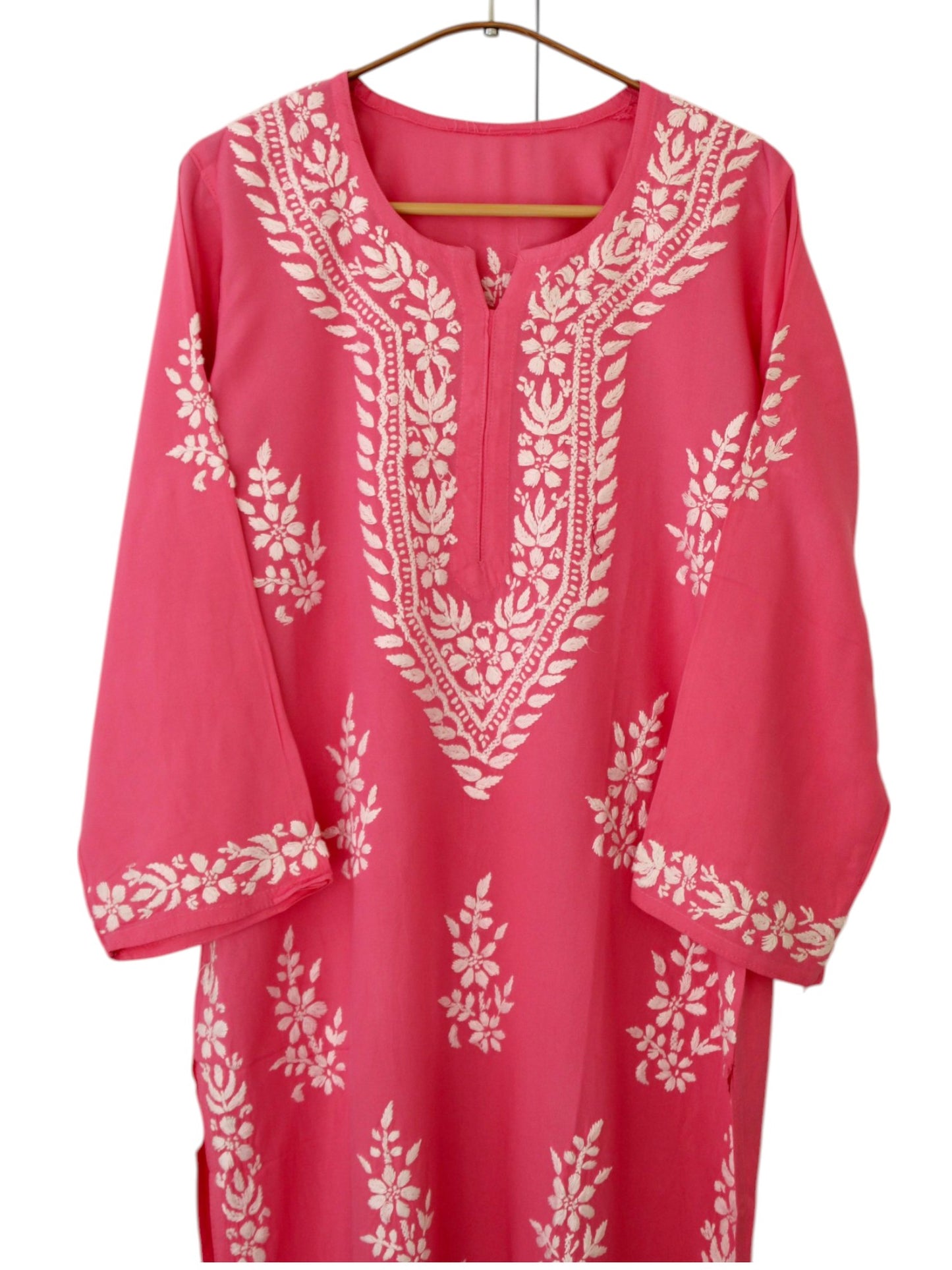 PINK LONG RAYON KURTA WITH FLORAL PATTERN