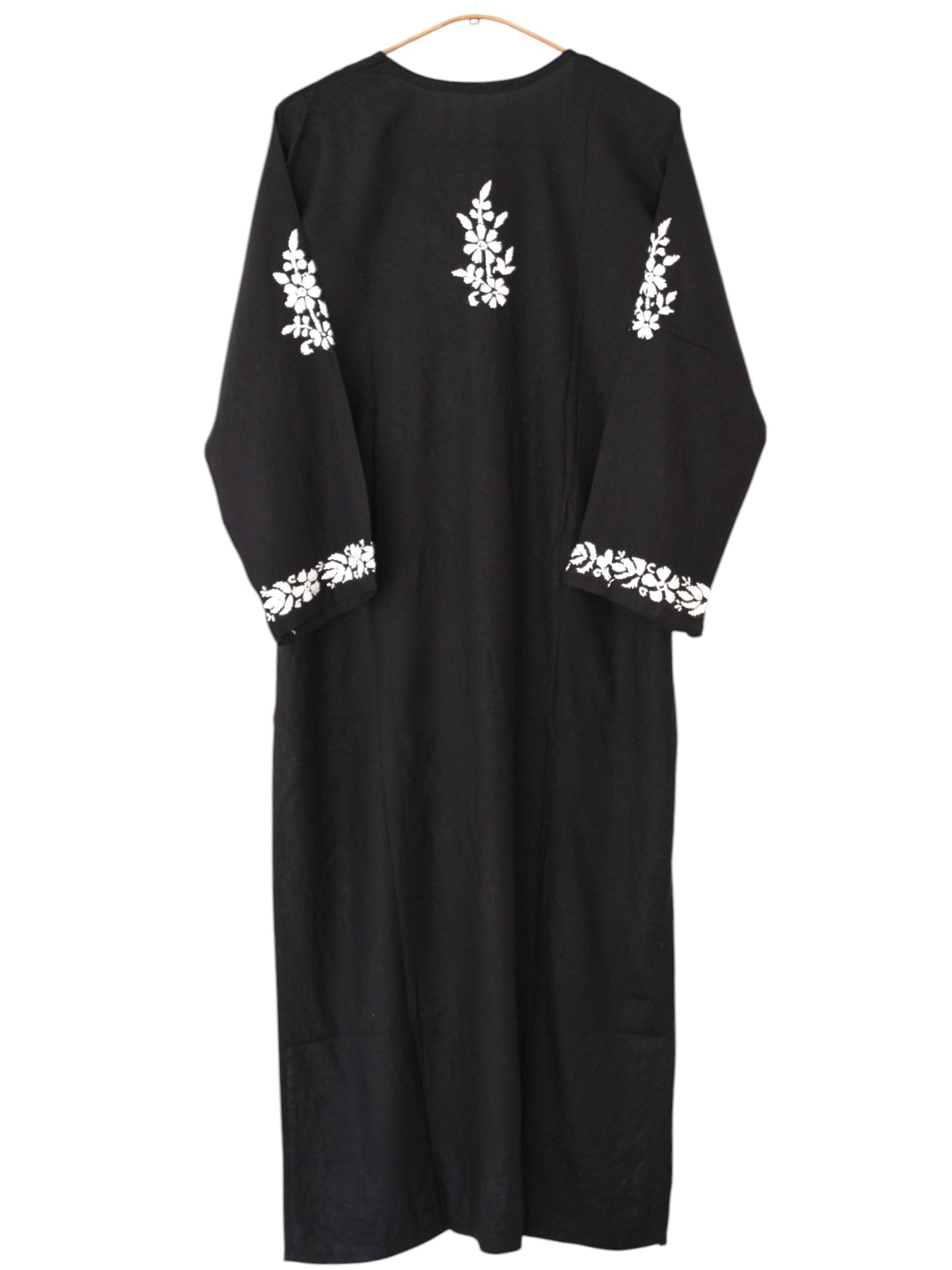 BLACK LONG RAYON KURTA WITH FLORAL PATTERN