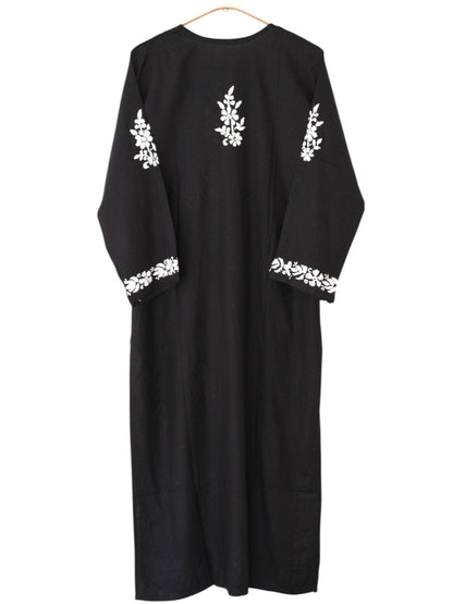 BLACK LONG RAYON KURTA WITH FLORAL PATTERN