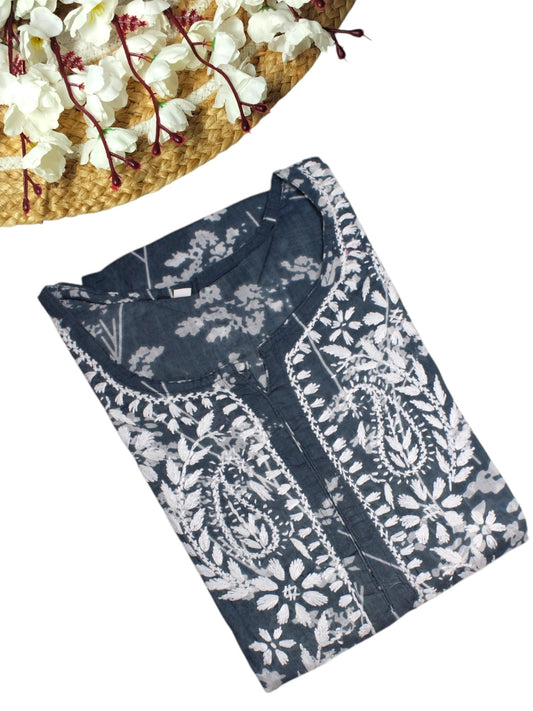 GREY MULMUL PRINTED LONG KURTA