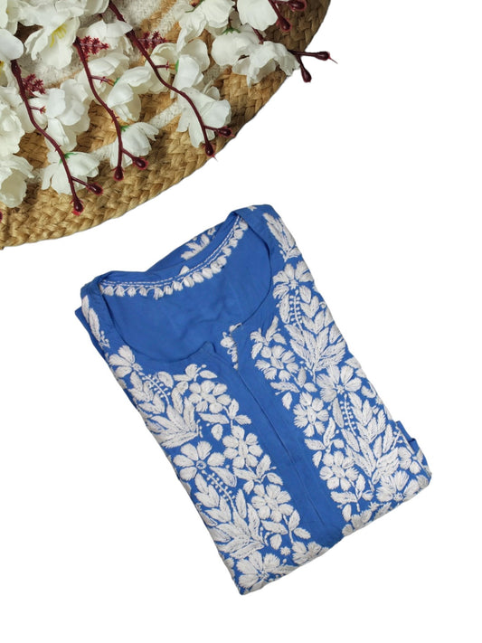 SAPPHIRE BLUE MODAL LONG KURTA WITH HEAVY CHIKANKARI