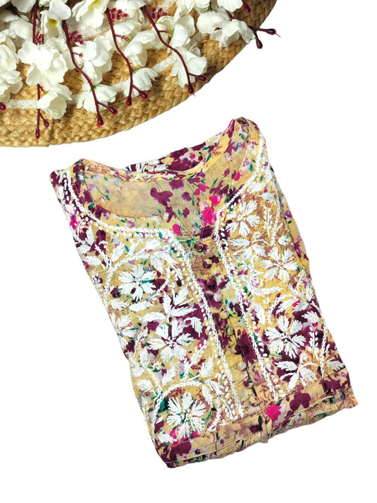 PURPLE MULMUL PRINTED SHORT FROCK
