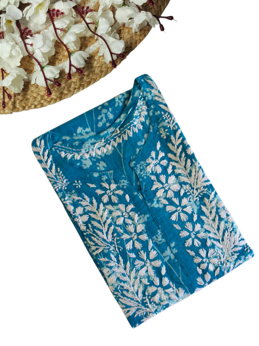 BLUE MULMUL PRINTED LONG KURTA