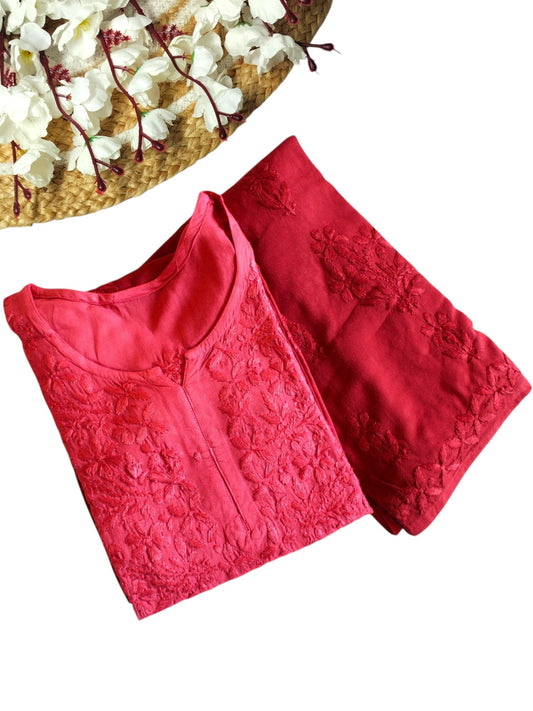 MAROON DUAL SHADE RAYON KURTA PALAZZO SET