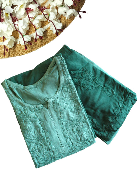 GREEN DUAL SHADE RAYON KURTA PALAZZO SET