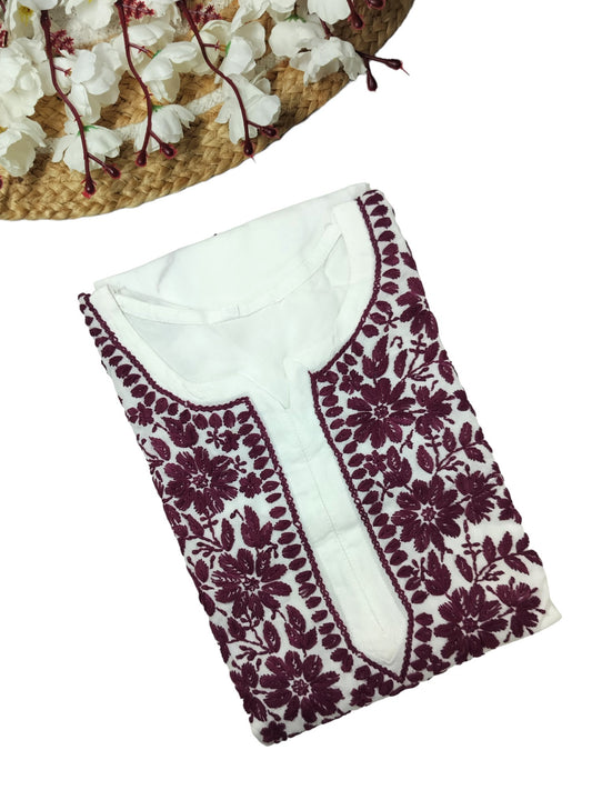 WHITE AND PURPLE LONG RAYON KURTA