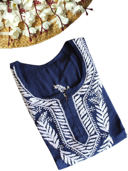 NAVY BLUE RAYON CHIKANKARI SHORT TOP
