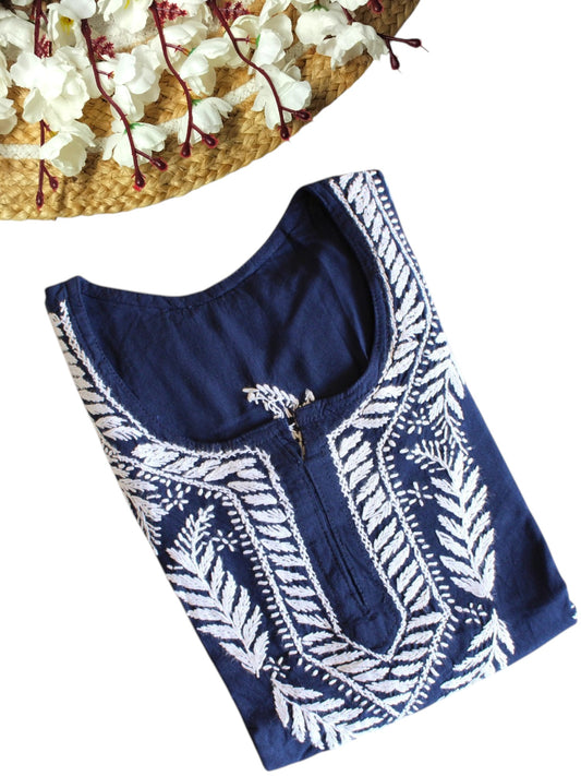 NAVY BLUE RAYON CHIKANKARI SHORT TOP