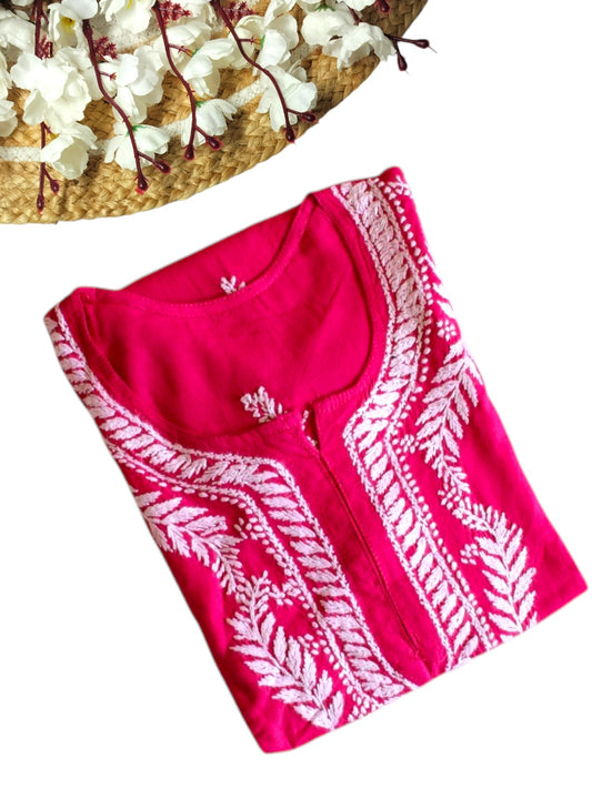 RANI PINK RAYON CHIKANKARI SHORT TOP