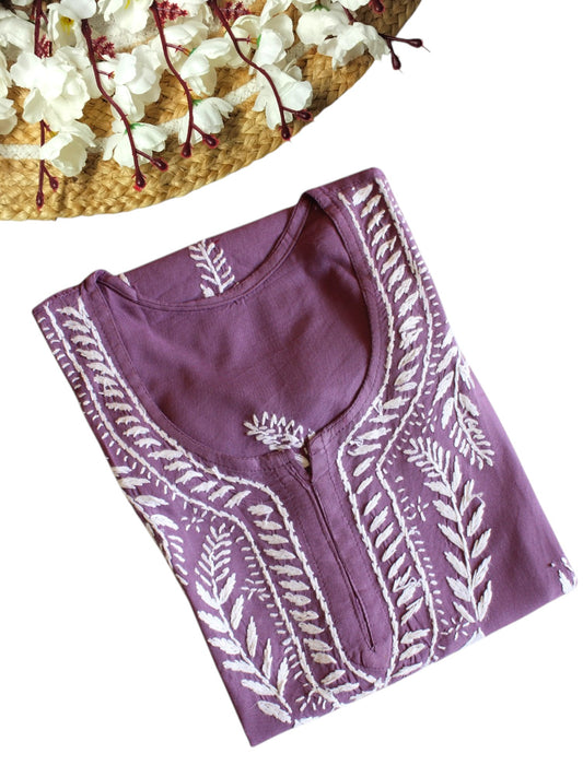 DUSTY PURPLE RAYON CHIKANKARI SHORT TOP