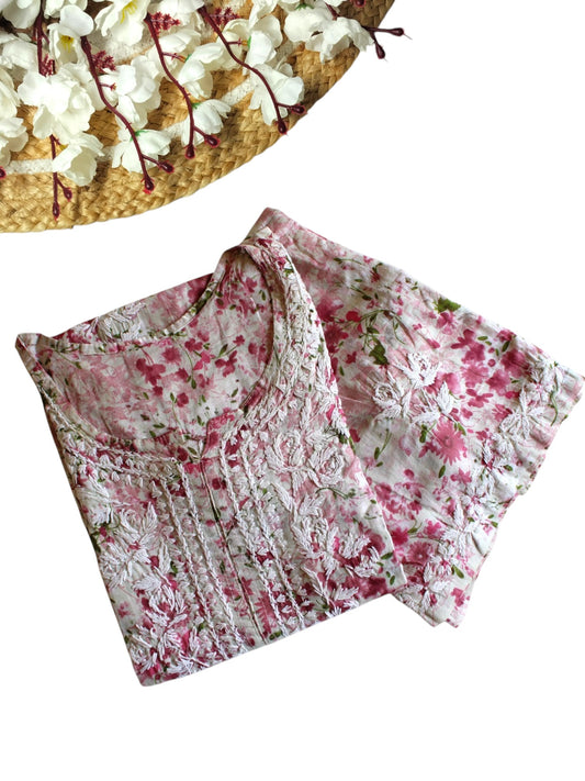 DUSTY PINK LONG MULMUL KURTA SET