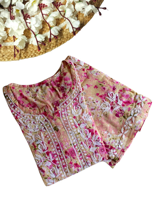 PINK LONG MULMUL KURTA SET