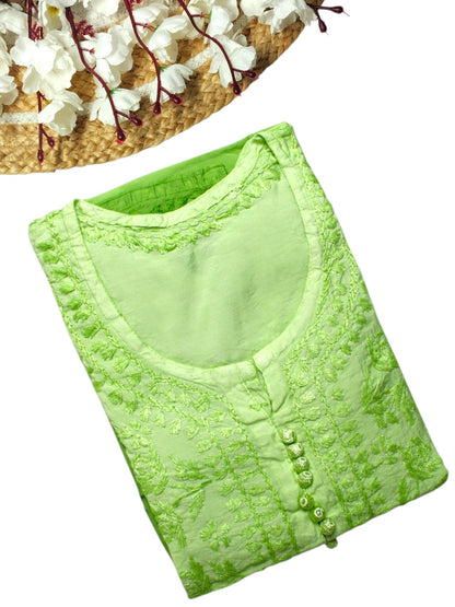 GREEN CHANDERI DUAL SHADE CHIKANKARI KURTA