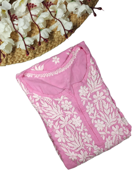BABY PINK MODAL LONG KURTA WITH HEAVY CHIKANKARI