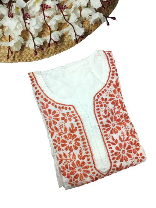 WHITE AND ORANGE LONG RAYON KURTA