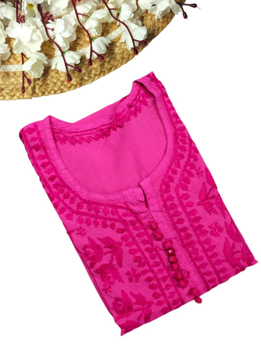 RANI PINK CHANDERI DUAL SHADE CHIKANKARI KURTA