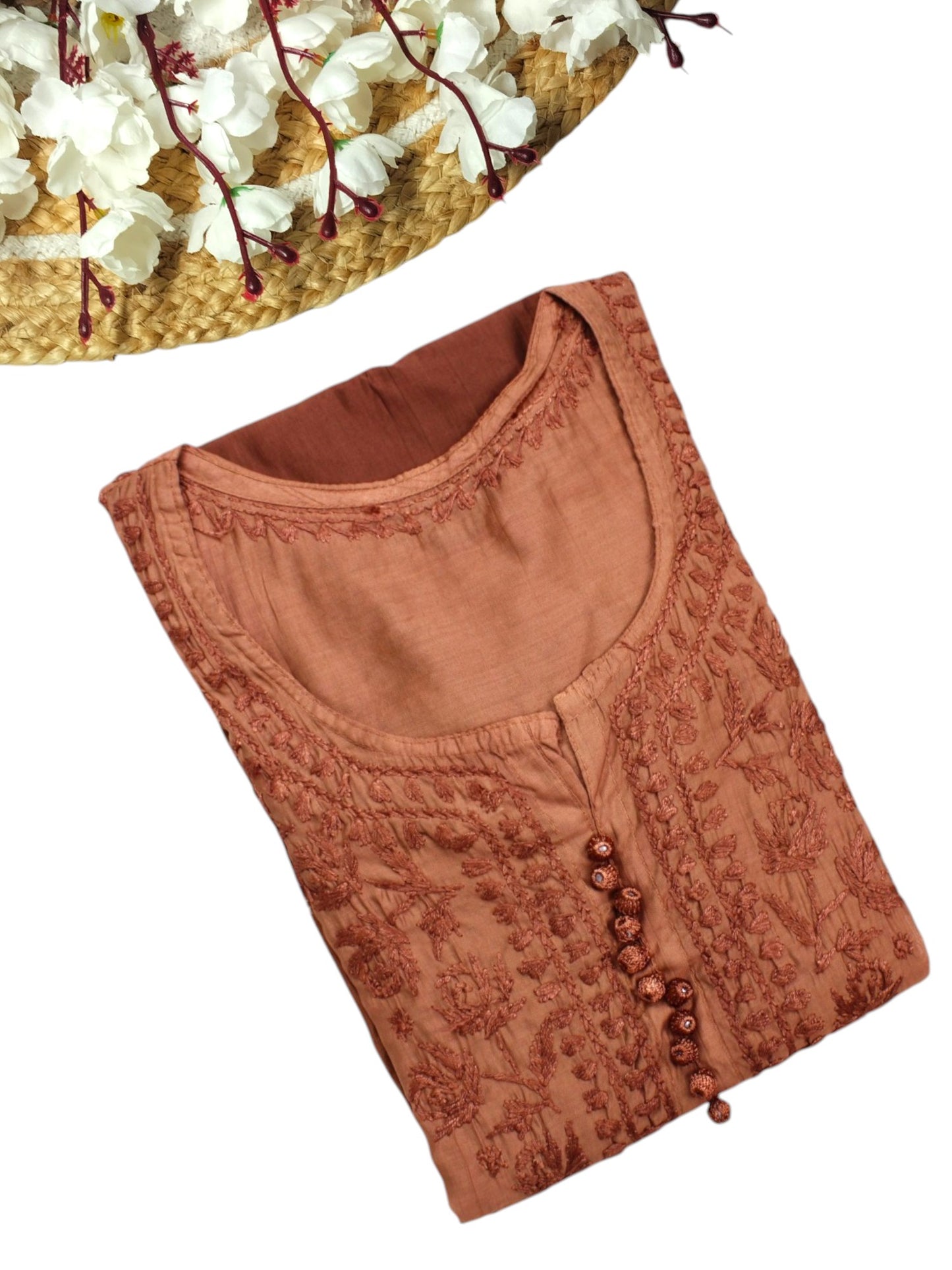 BROWN CHANDERI DUAL SHADE CHIKANKARI KURTA