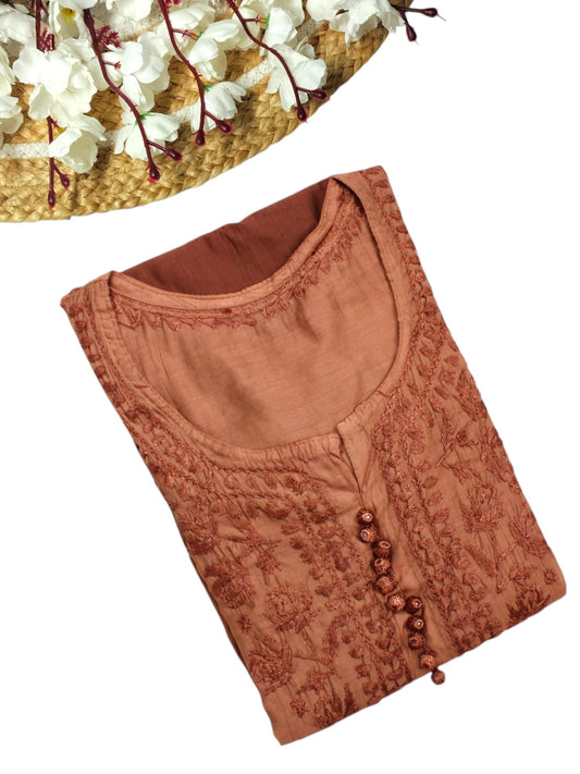 BROWN CHANDERI DUAL SHADE CHIKANKARI KURTA