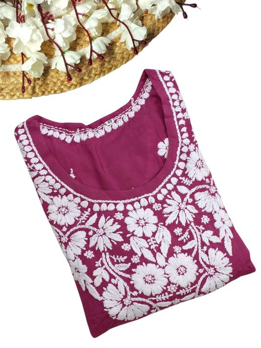 ROSE PINK MODAL LONG KURTA WITH 3D CHIKANKARI