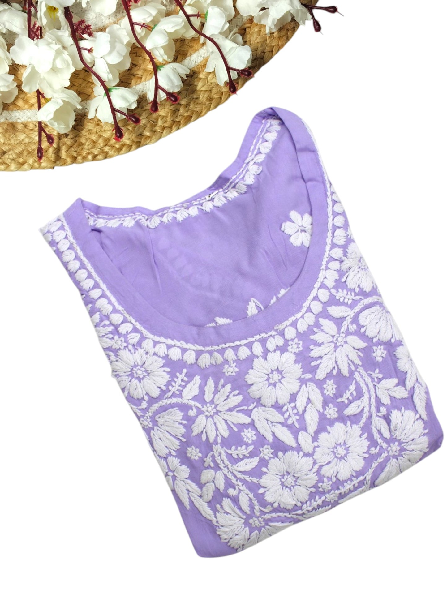 LAVENDER MODAL LONG KURTA WITH 3D CHIKANKARI