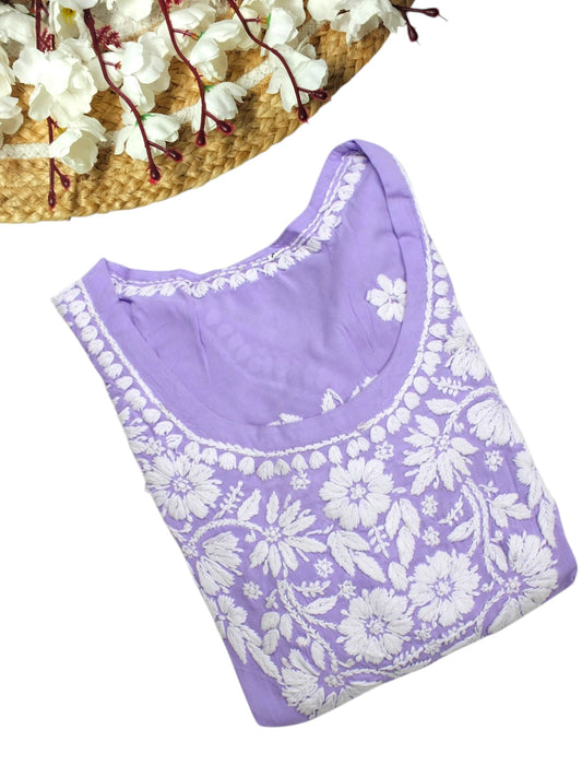 LAVENDER MODAL LONG KURTA WITH 3D CHIKANKARI