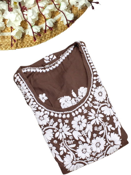 BROWN MODAL LONG KURTA WITH 3D CHIKANKARI