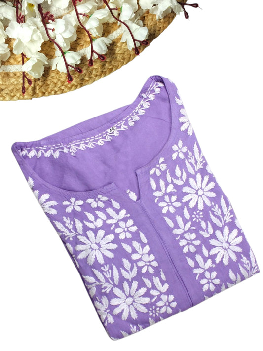 LAVENDER LONG RAYON CHIKANKARI KURTA