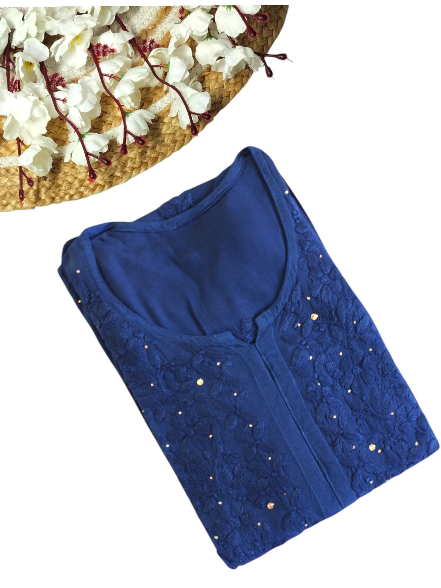 ROYAL BLUE RAYON MUKAISH LONG KURTA