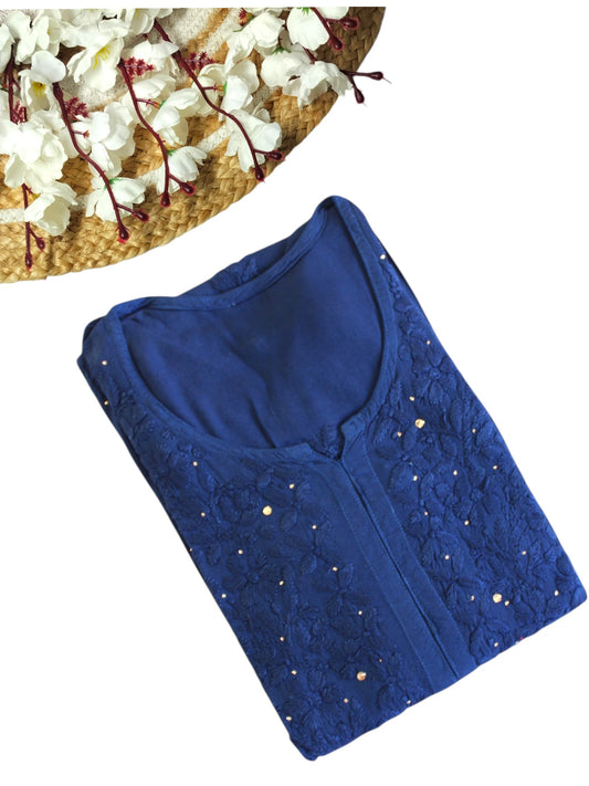 ROYAL BLUE RAYON MUKAISH LONG KURTA