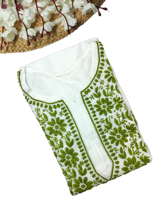 WHITE AND GREEN LONG RAYON KURTA
