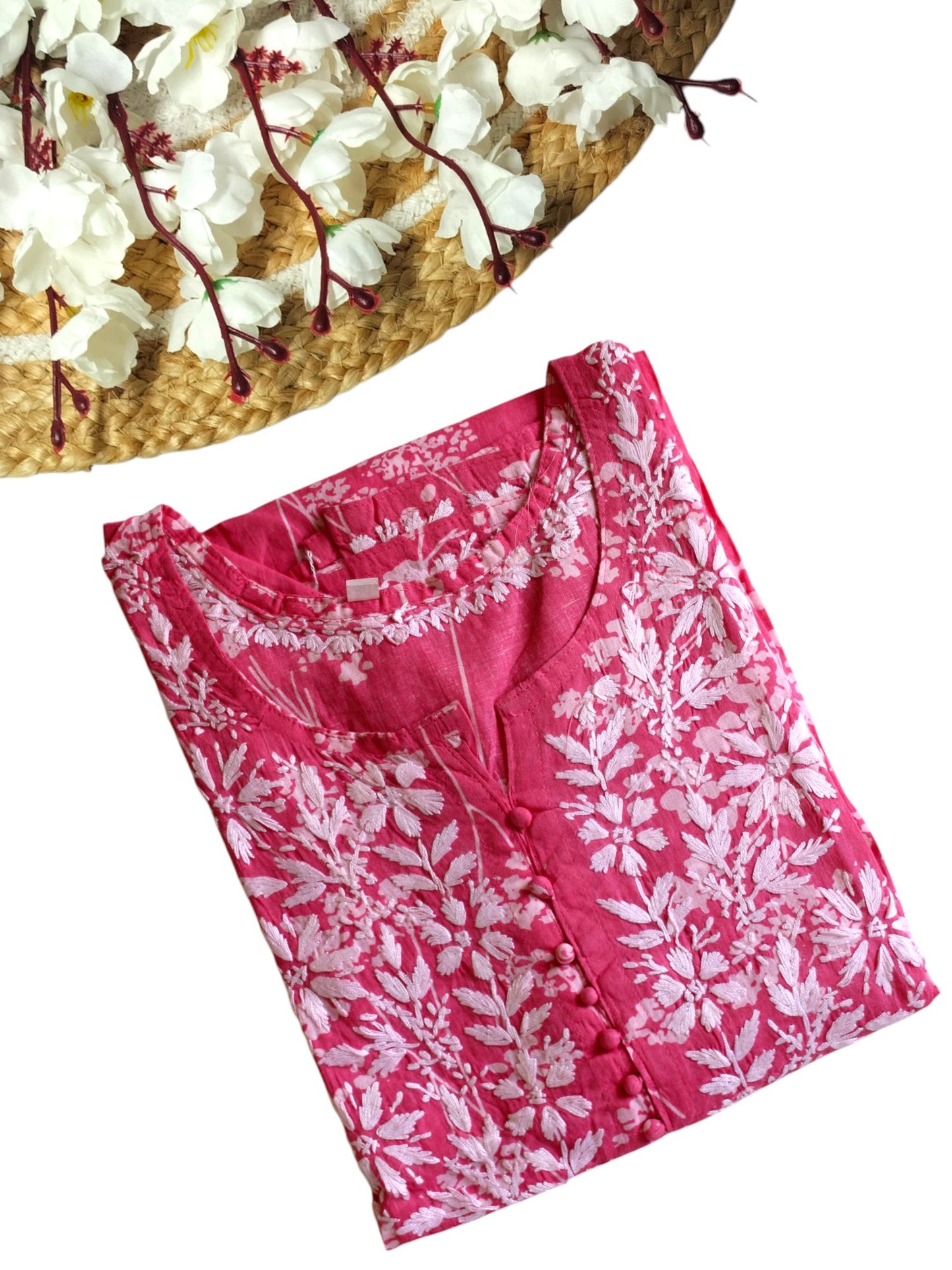 ROSE PINK MULMUL PRINTED LONG KURTA