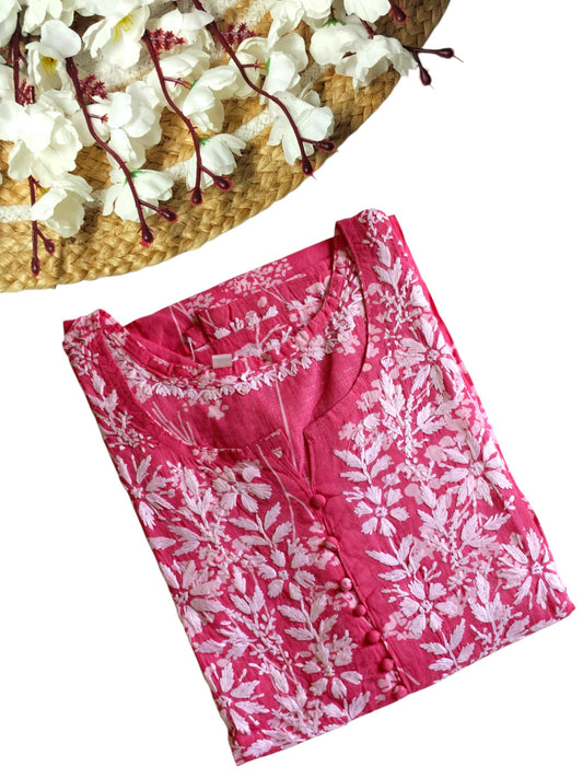 ROSE PINK MULMUL PRINTED LONG KURTA