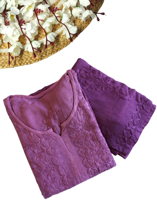 PURPLE DUAL SHADE RAYON KURTA PALAZZO SET