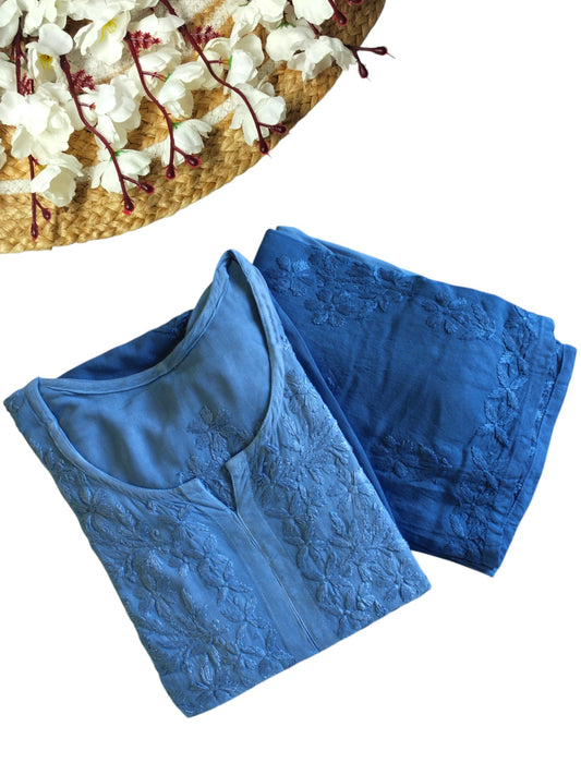 BLUE DUAL SHADE RAYON KURTA PALAZZO SET