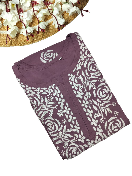 Dusty Purple Long Rayon Rose Kurta