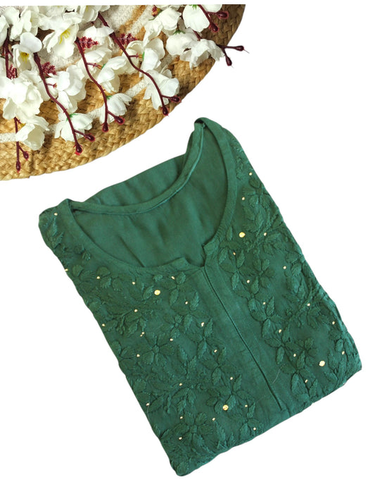 GREEN RAYON MUKAISH LONG KURTA