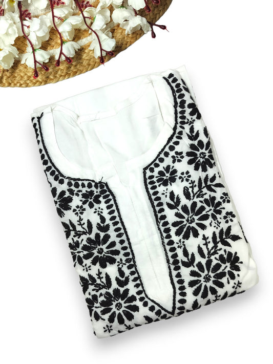 WHITE AND BLACK LONG RAYON KURTA