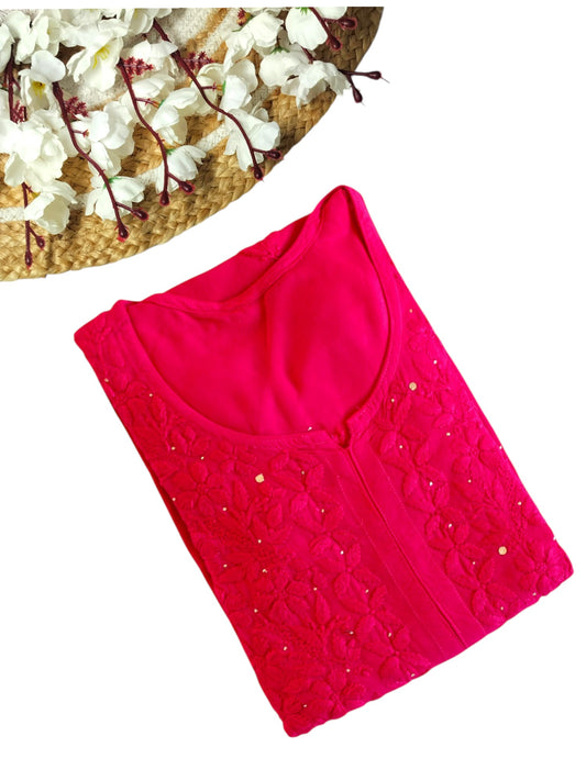 RANI PINK RAYON MUKAISH LONG KURTA