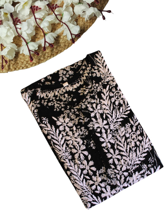 BLACK MULMUL PRINTED LONG KURTA