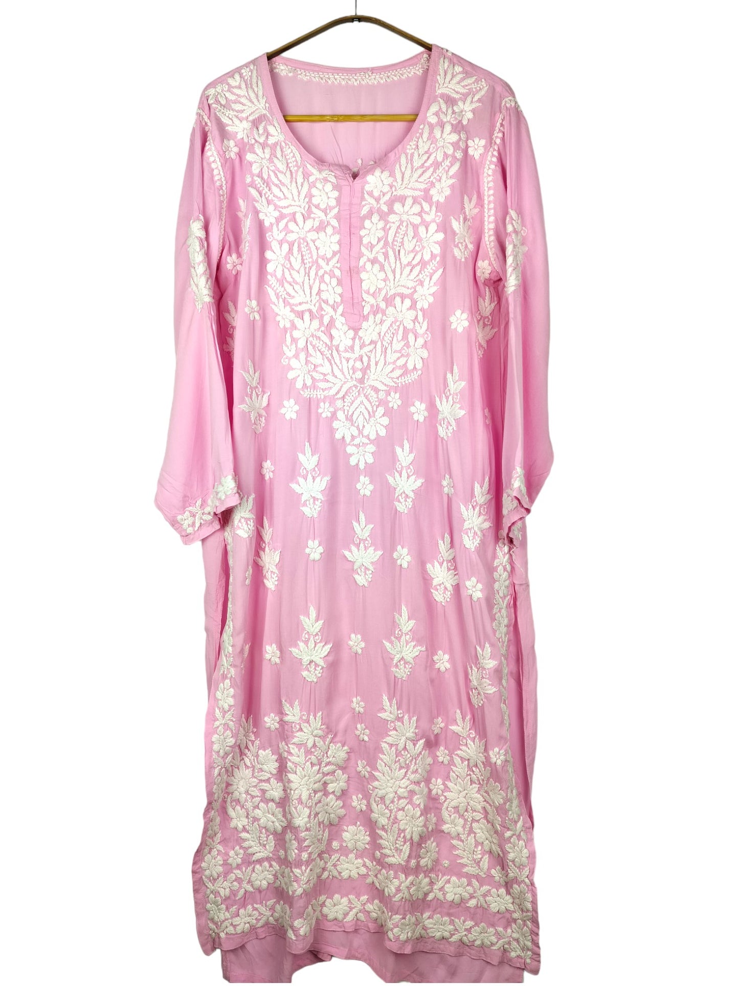 BABY PINK MODAL LONG KURTA WITH HEAVY CHIKANKARI