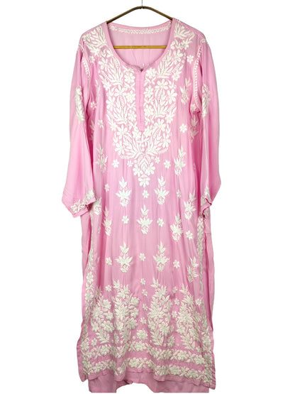 BABY PINK MODAL LONG KURTA WITH HEAVY CHIKANKARI