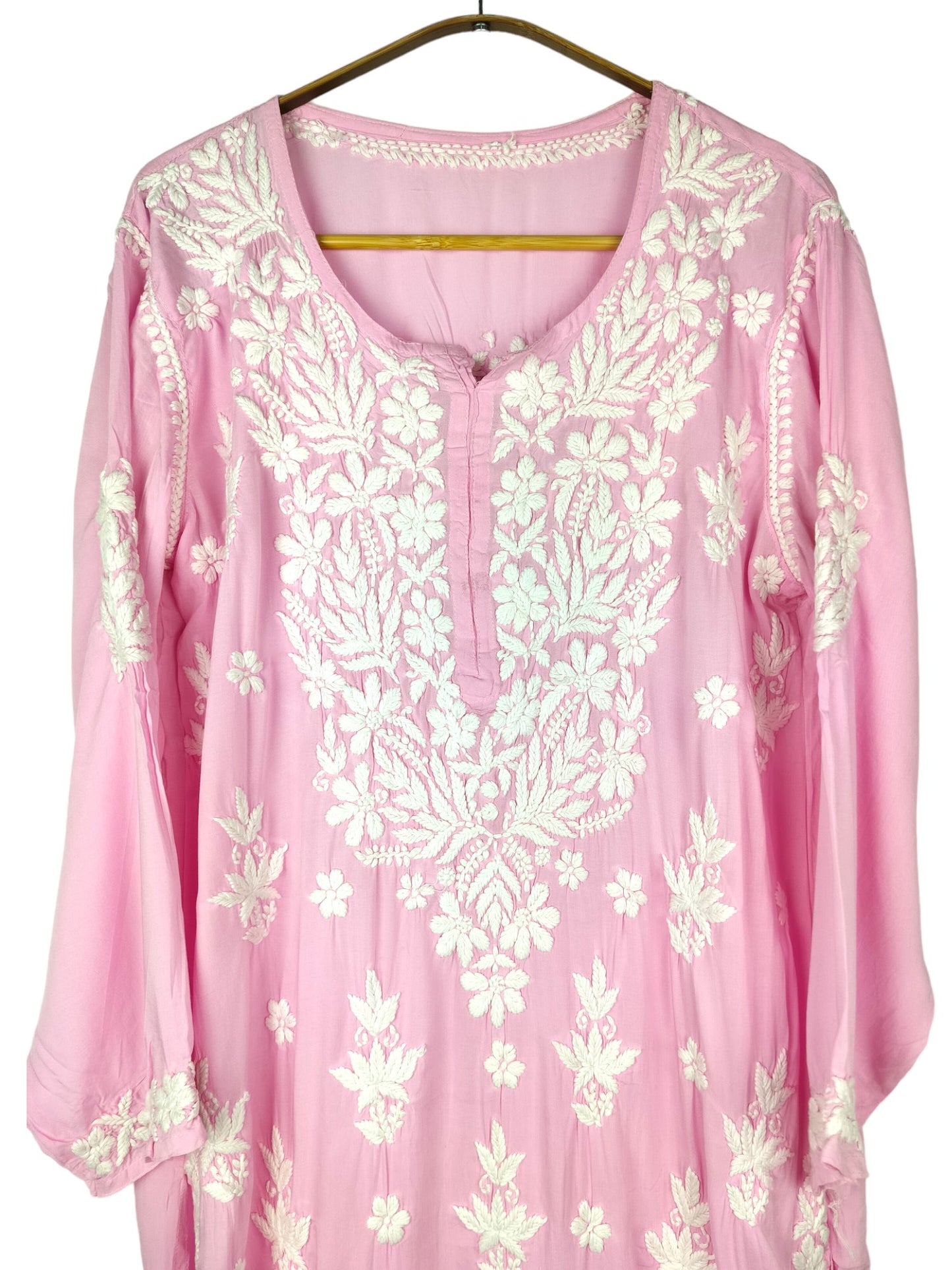 BABY PINK MODAL LONG KURTA WITH HEAVY CHIKANKARI