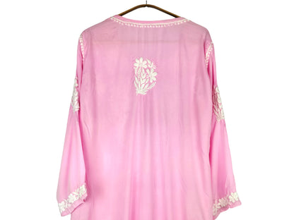 BABY PINK MODAL LONG KURTA WITH HEAVY CHIKANKARI